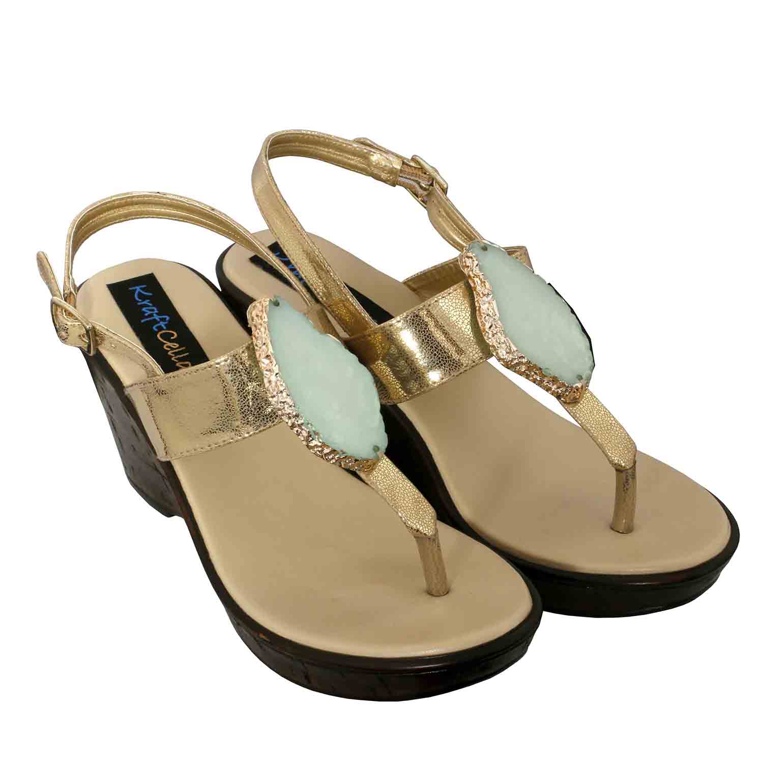KraftCellar Carribean Spice,Gold-Grey wedge sandals (size-39)