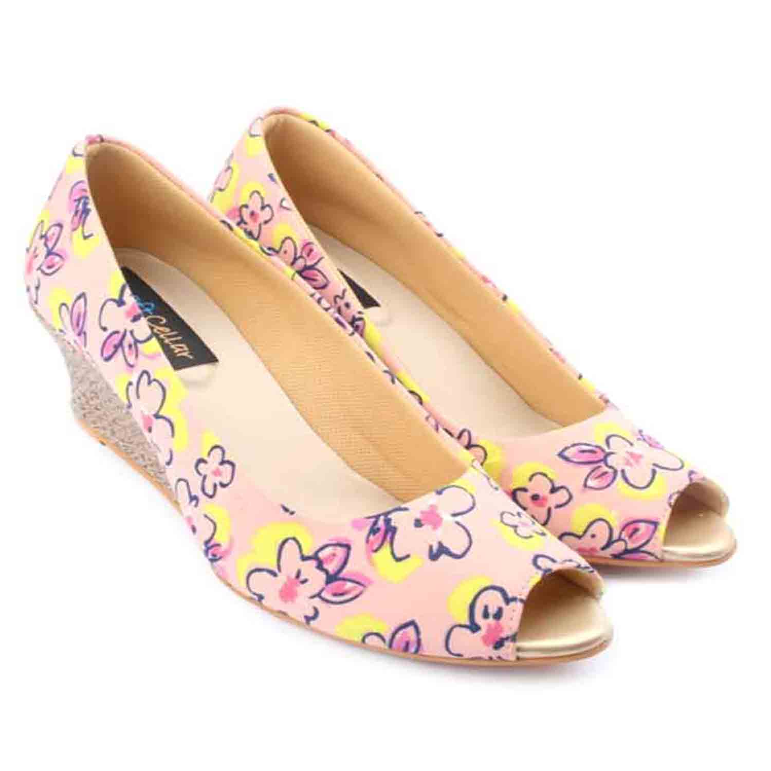 KraftCellar Crimson Apple,pink peep toe wedges (size-39)