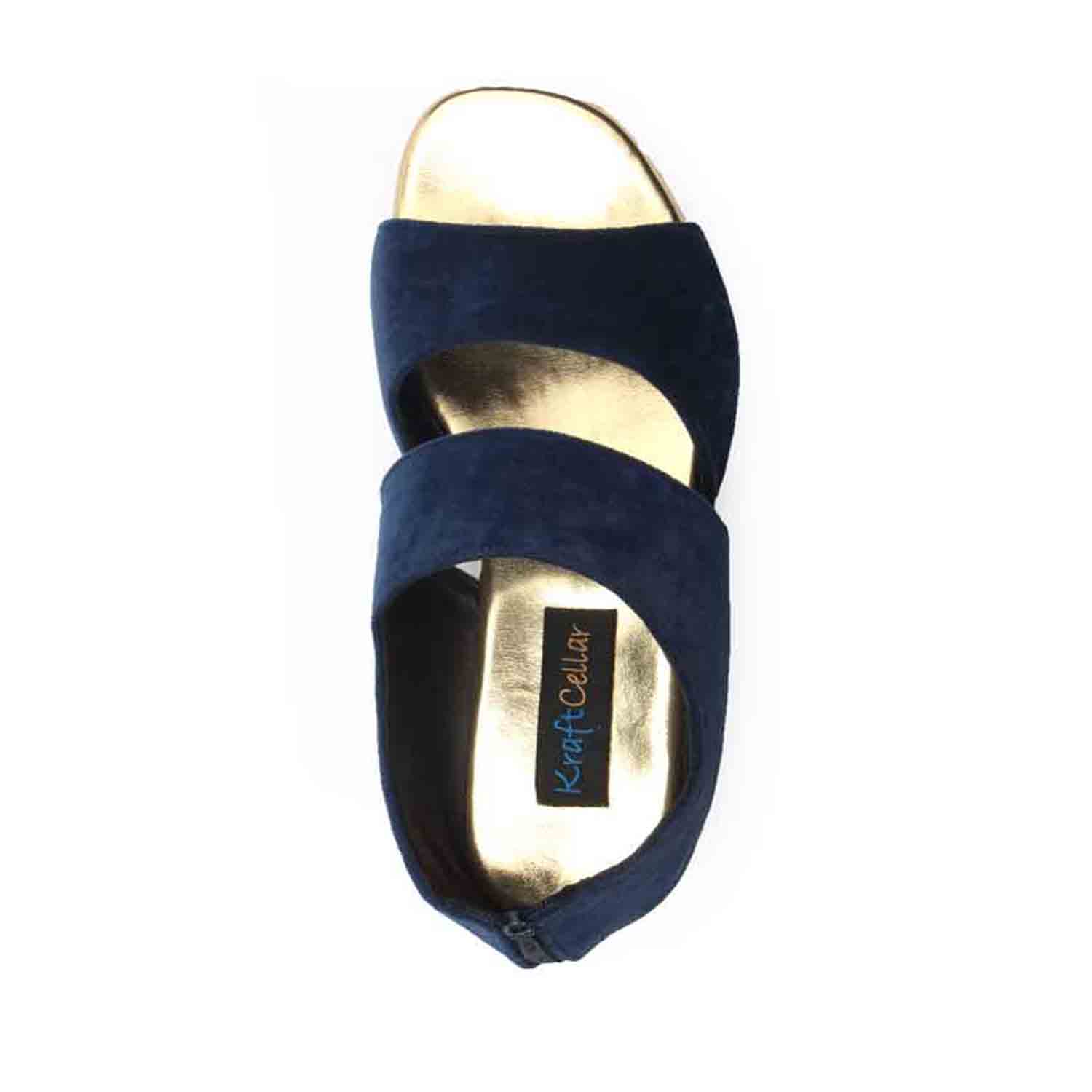 KraftCellar Velvet Fusion,blue-gold platform heel sandal (size-37)