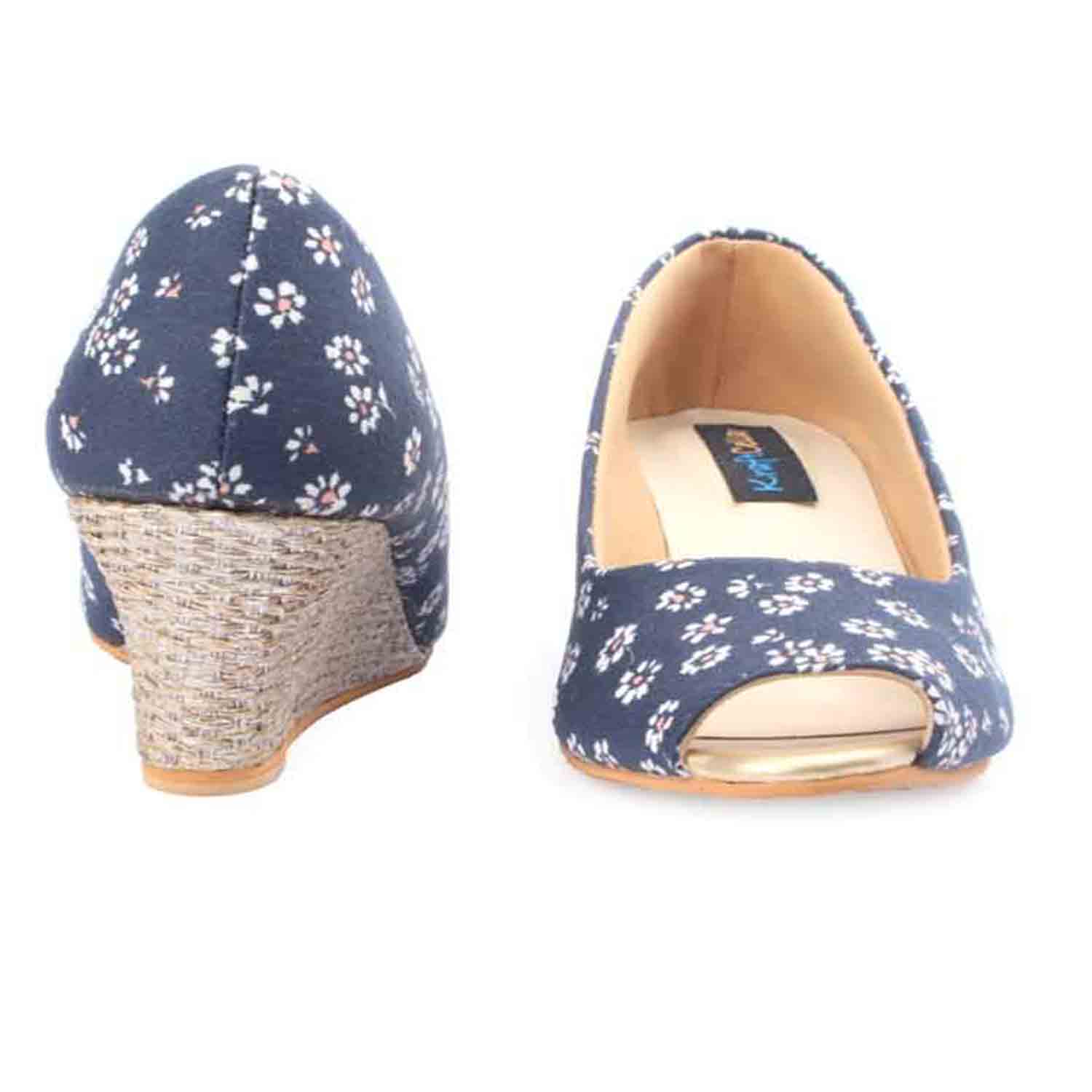 KraftCellar Happy Daisy,blue peep toe wedges (size-36)