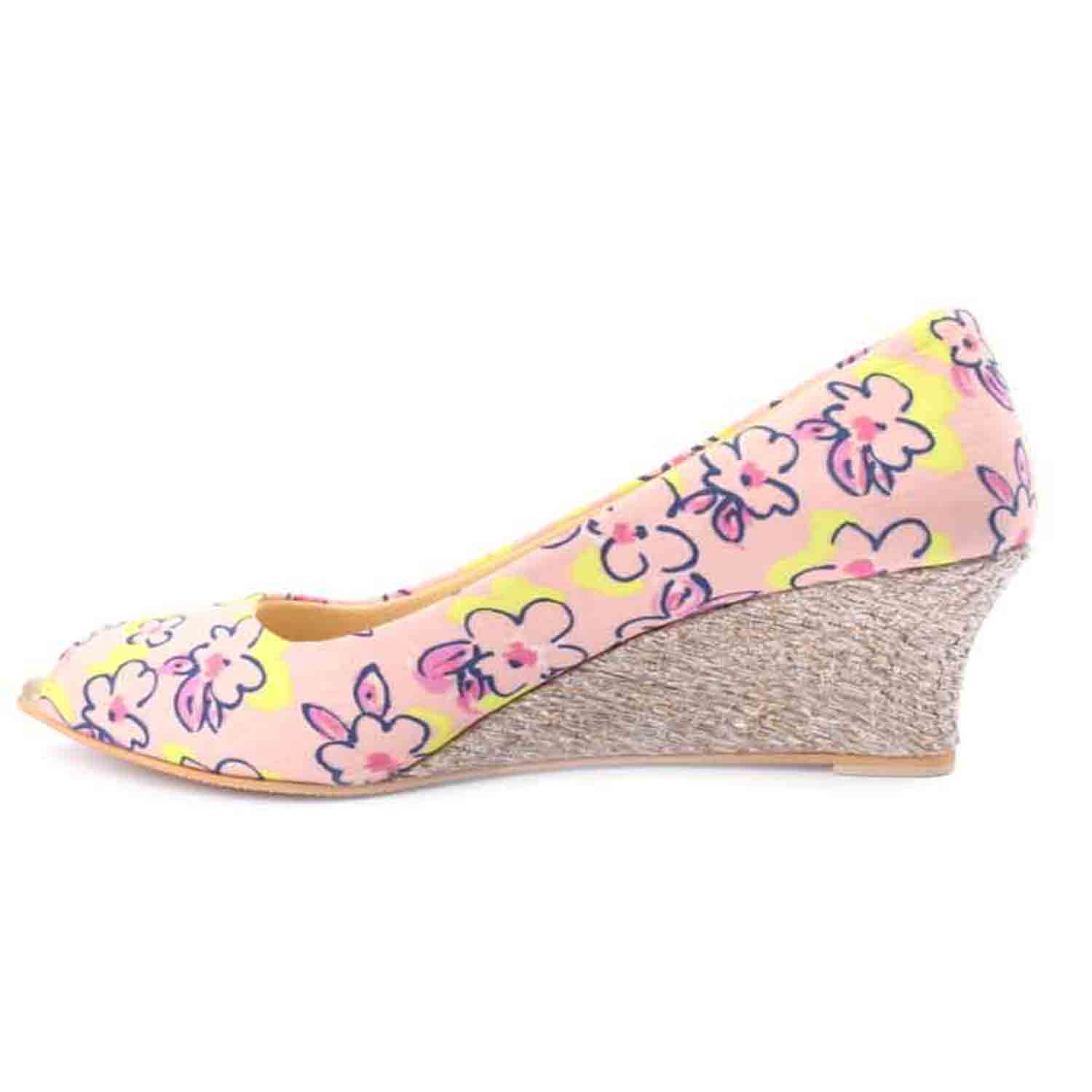 KraftCellar Crimson Apple,pink peep toe wedges (size-36)