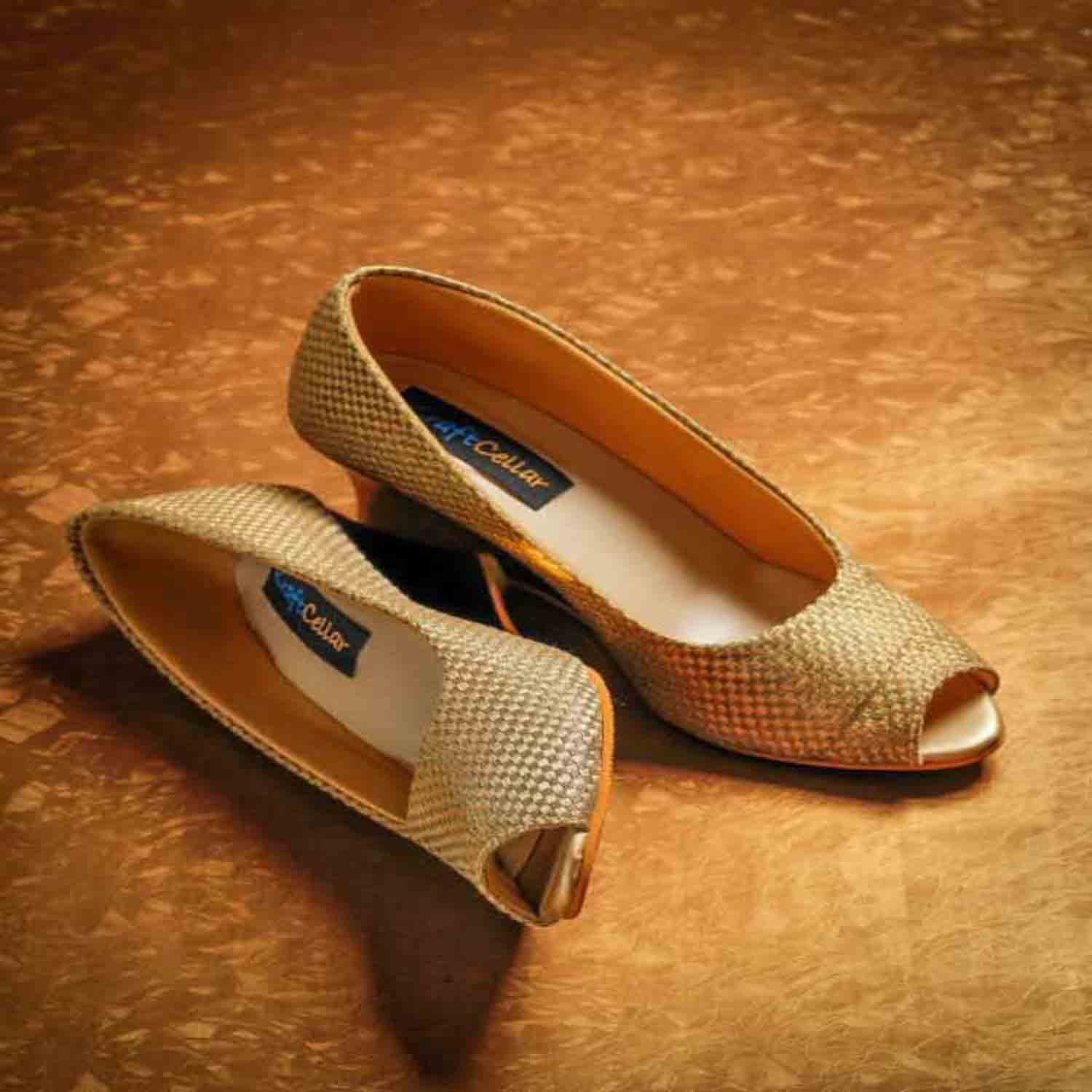 KraftCellar Gold Square,dark gold peep toe wedges (size-36)