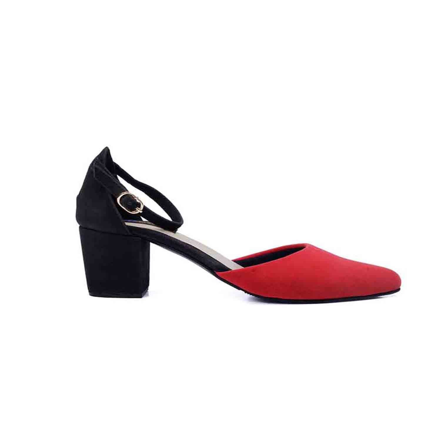 KraftCellar Drama in RED,RED-BLACK block heel sandal (size-38)