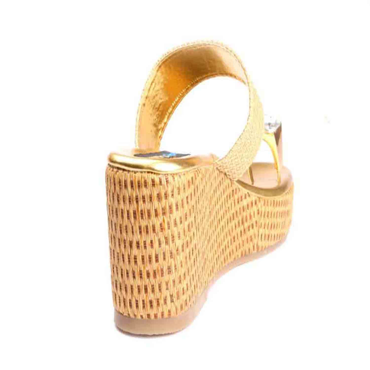 KraftCellar Crystal Queen,Gold platform heel sandal (size-37)