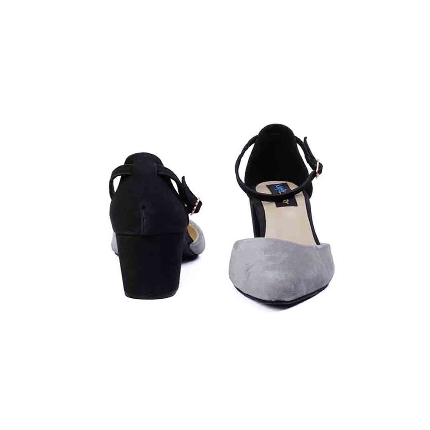 KraftCellar Steel Mix,GREY-BLACK block heel sandal (size-37)