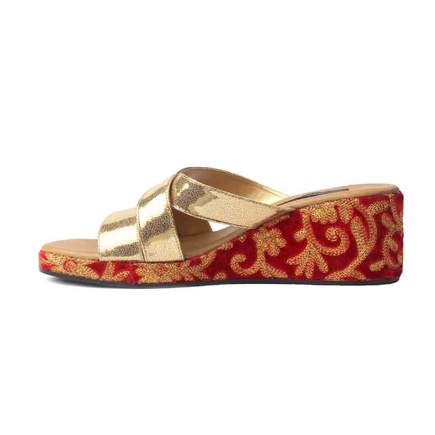 KraftCellar Zeenat,dark red wedge heel sandal (size-39)