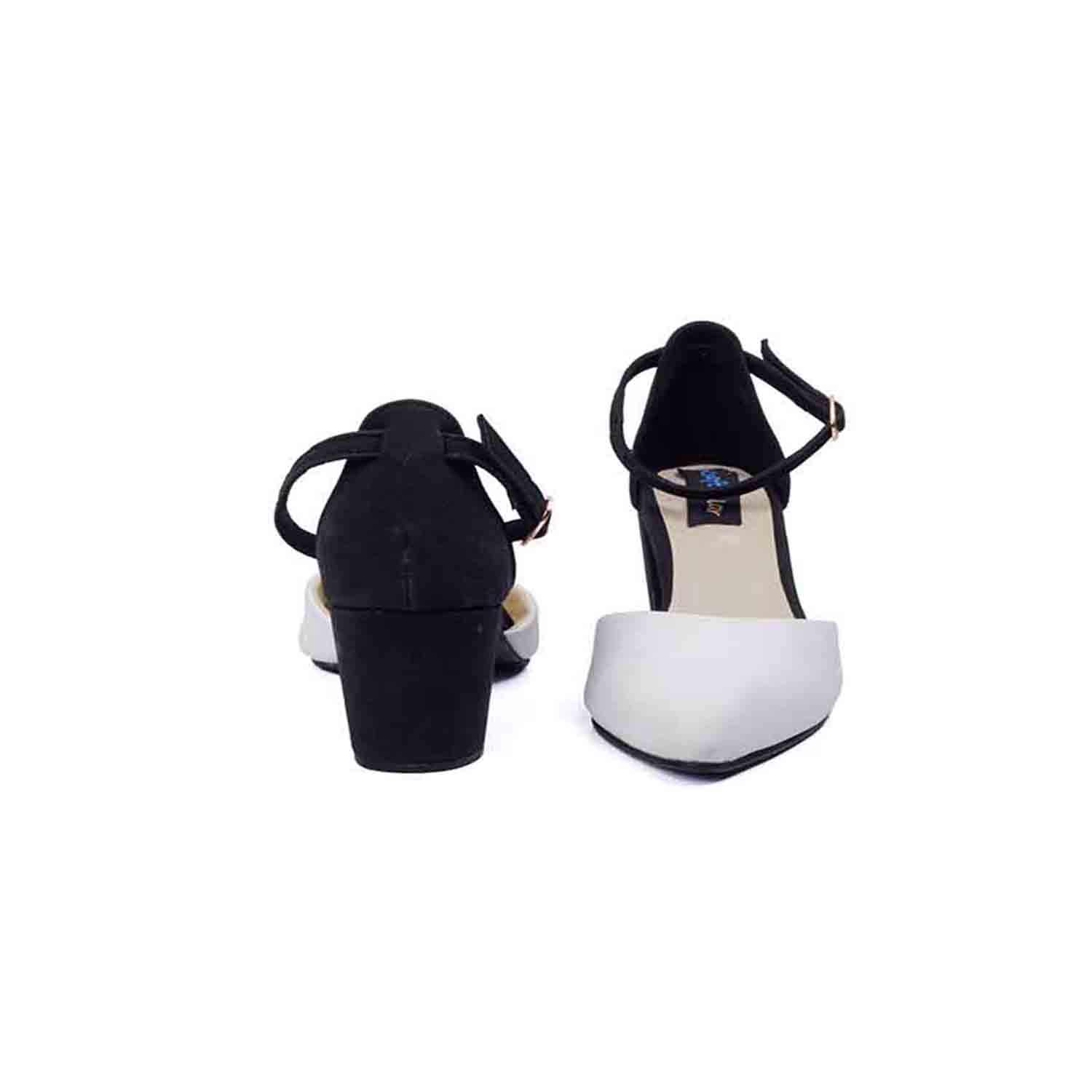 KraftCellar Salt Pepper,WHITE-BLACK block heel sandal (size-37)