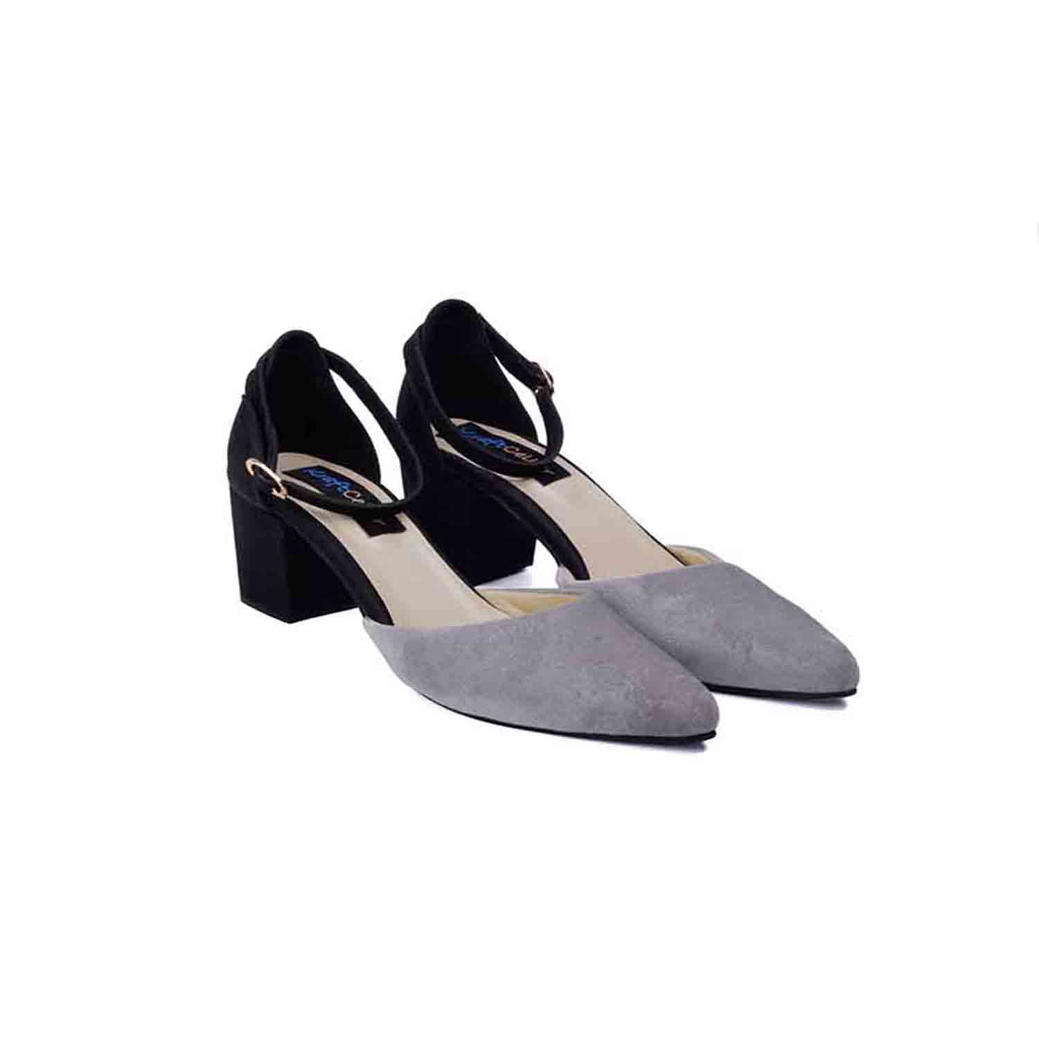 KraftCellar Steel Mix,GREY-BLACK block heel sandal (size-39)