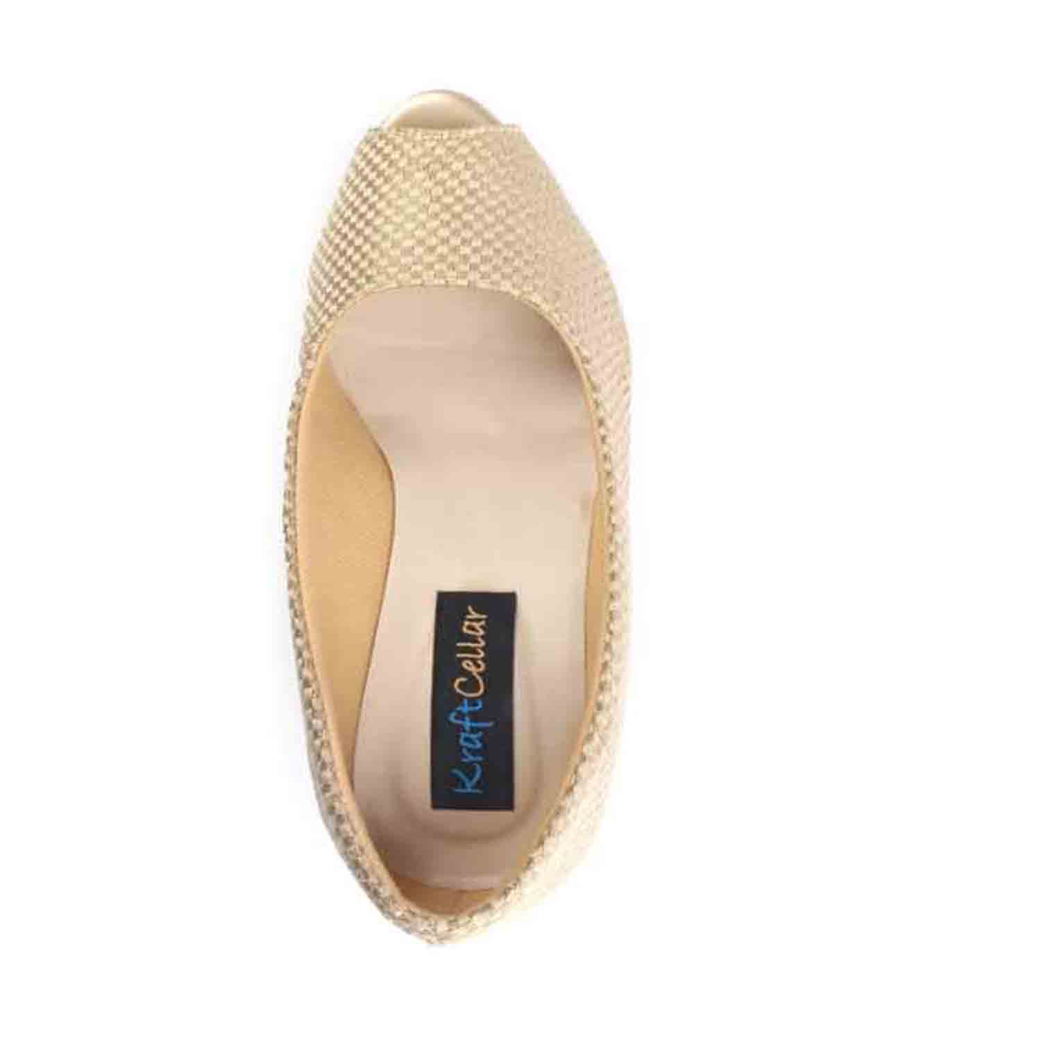 KraftCellar Gold Square,dark gold peep toe wedges (size-37)