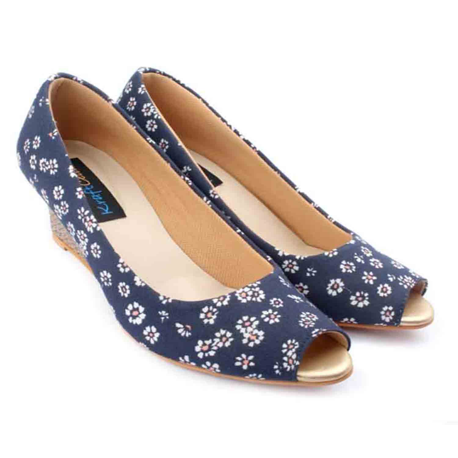KraftCellar Happy Daisy,blue peep toe wedges (size-38)