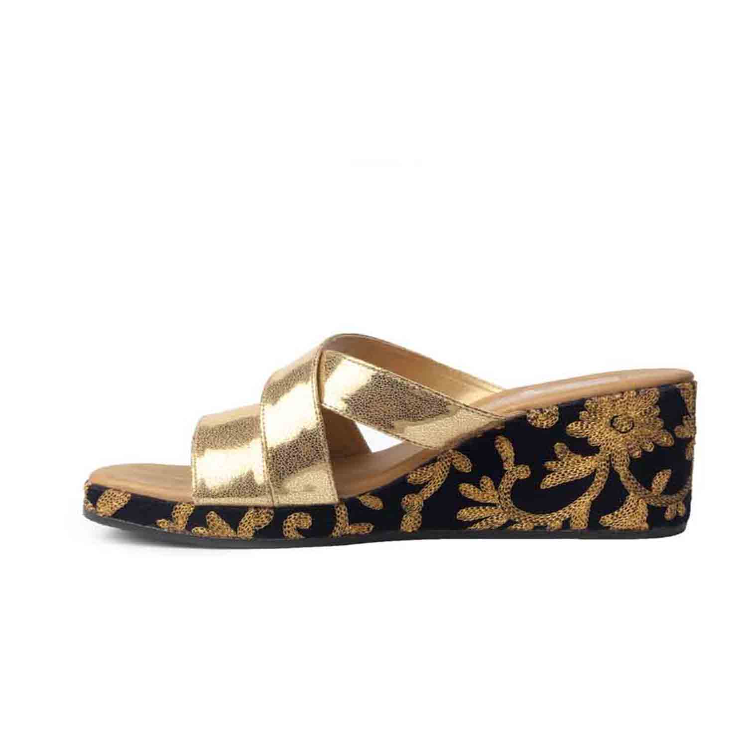 KraftCellar Nazaakat,dark blue wedge heel sandal (size-37)