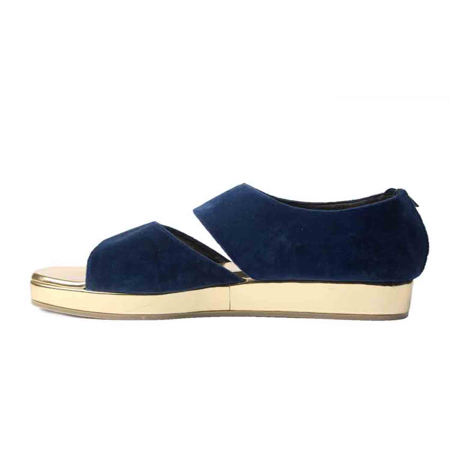 KraftCellar Velvet Fusion,blue-gold platform heel sandal (size-38)