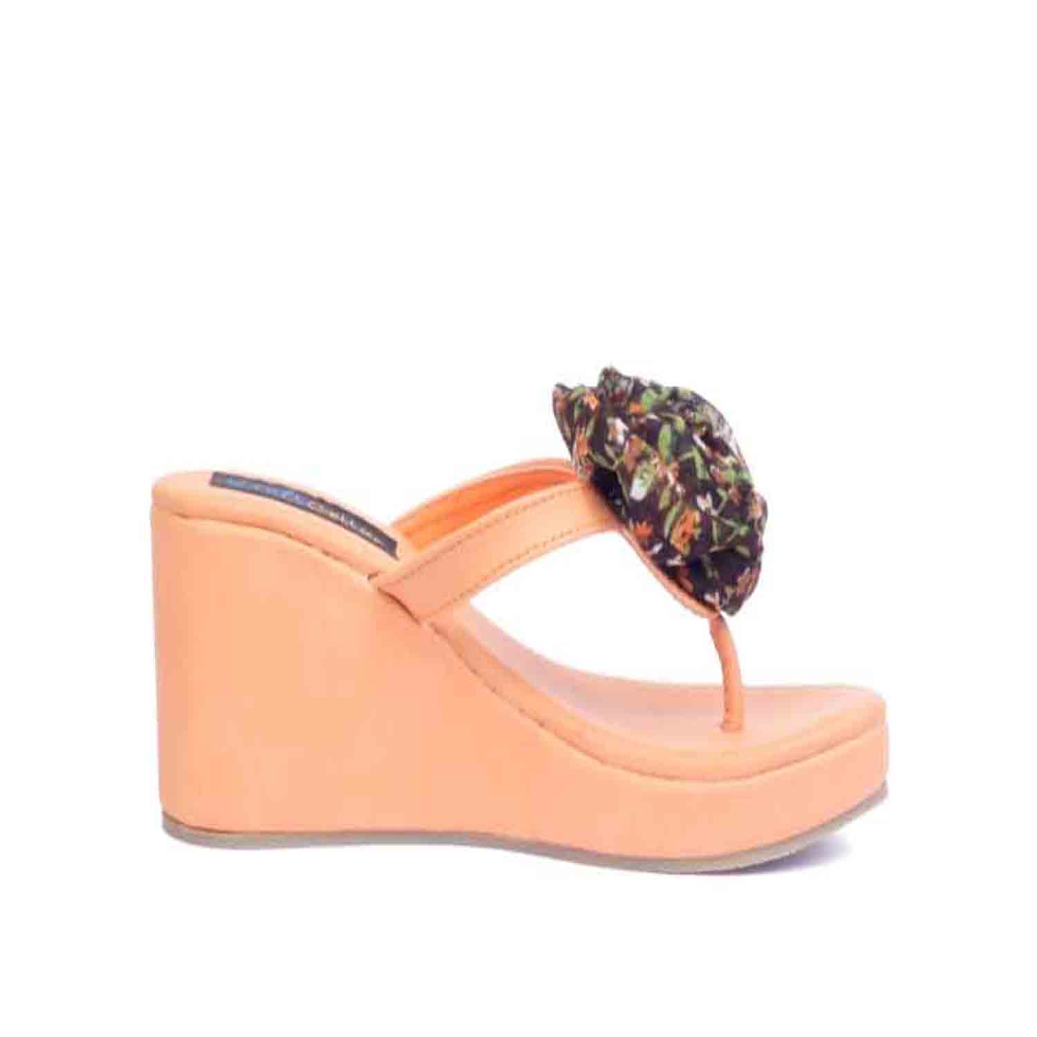KraftCellar Bubblegum,Brown + Orange wedge sandals (size-38)