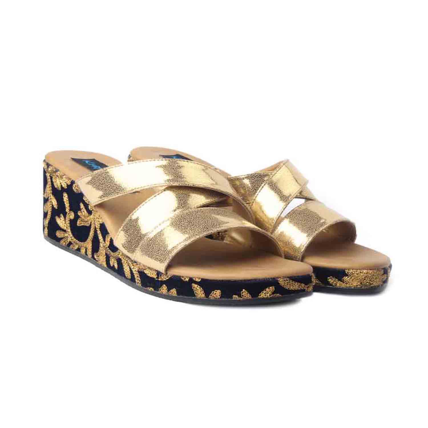 KraftCellar Nazaakat,dark blue wedge heel sandal (size-36)