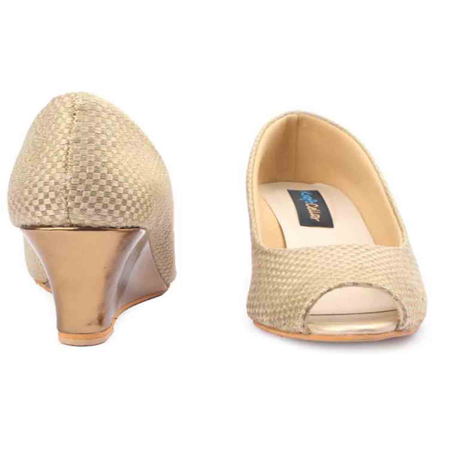 KraftCellar Gold Square,dark gold peep toe wedges (size-37)