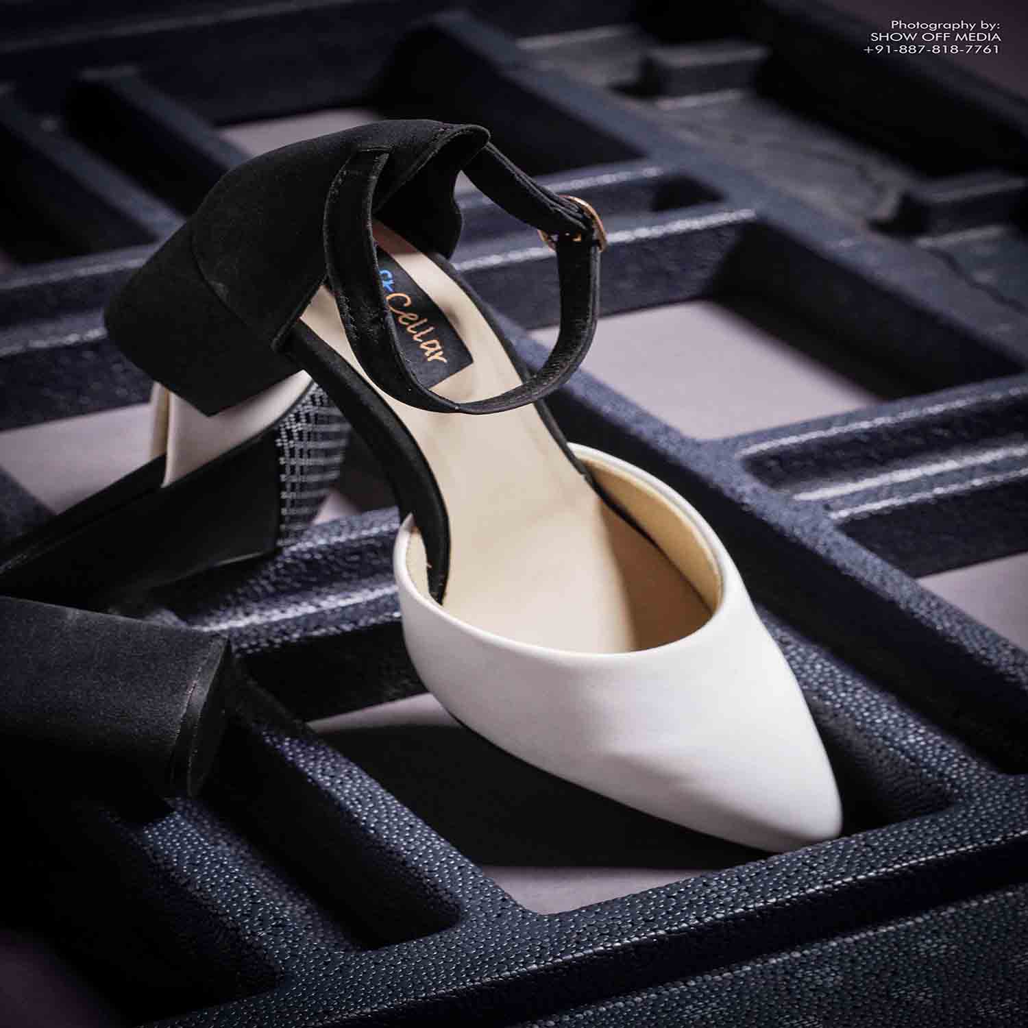 KraftCellar Salt Pepper,WHITE-BLACK block heel sandal (size-38)