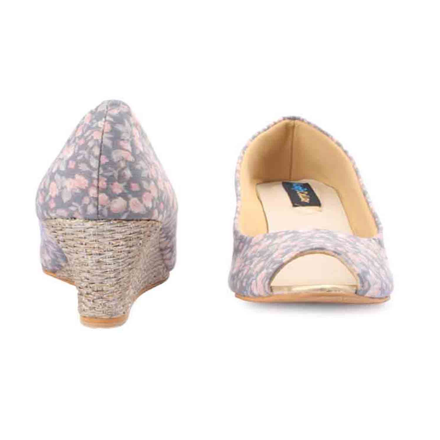 KraftCellar Moonlight Rhapsody,grey peep toe wedges (size-39)